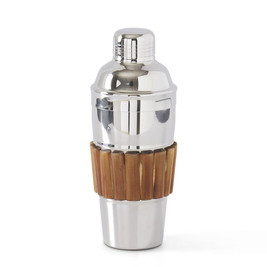 9.5" Silver Metal & Bamboo Cocktail Shaker