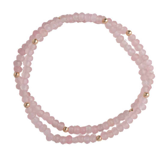 Set of 2 Pink Agate, 14k Gold Ball Bitsy Bracelets