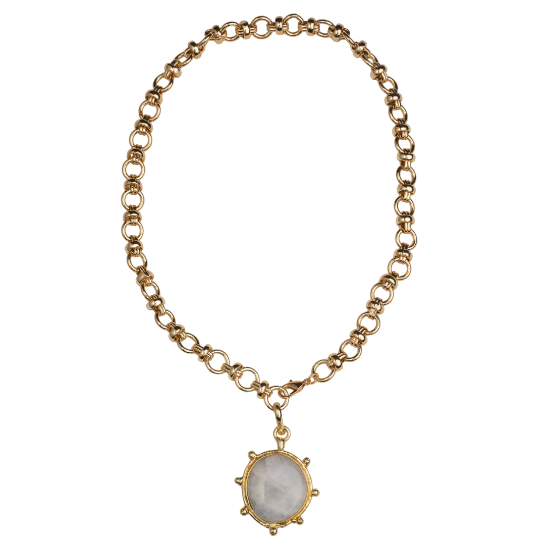 Moonstone Cabochon Necklace, Gold Chain