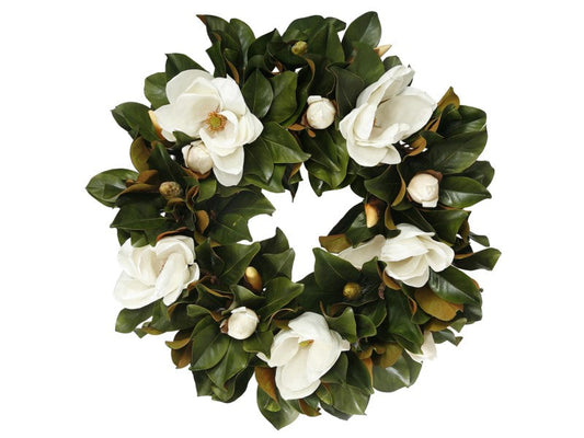 White Magnolia Wreath 30in
