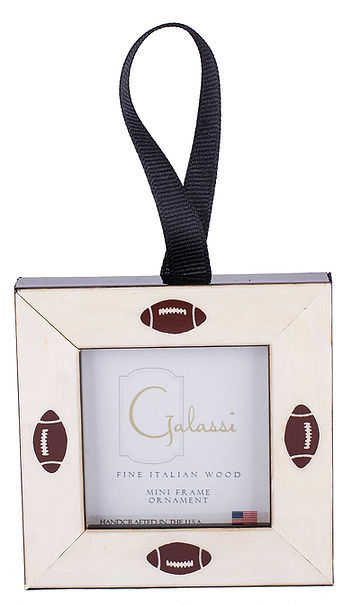 White Burl w/Brown Football Frame Ornament