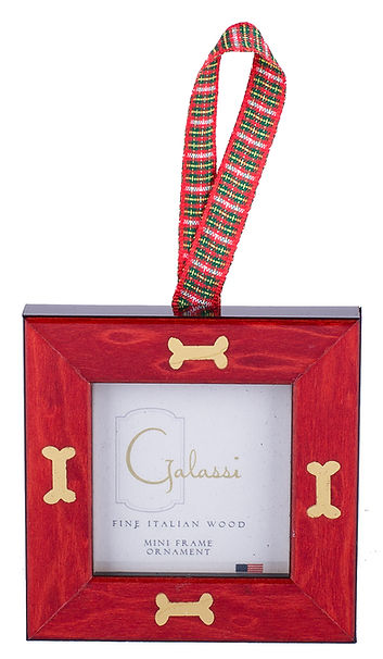Red Burl w/Gold Bone w/Plaid Ribbon Frame Ornament