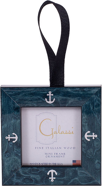 Blue Burl w/Silver Anchor Frame Ornament