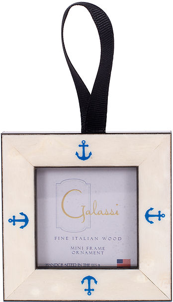 White Burl w/Blue Anchor Frame Ornament