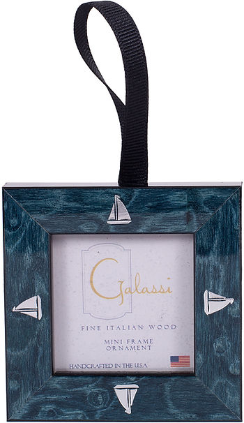 Blue Burl w/Silver Boat Frame Ornament
