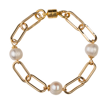 Large Gold Plated Paperclip Chain and Pearl Bracelet