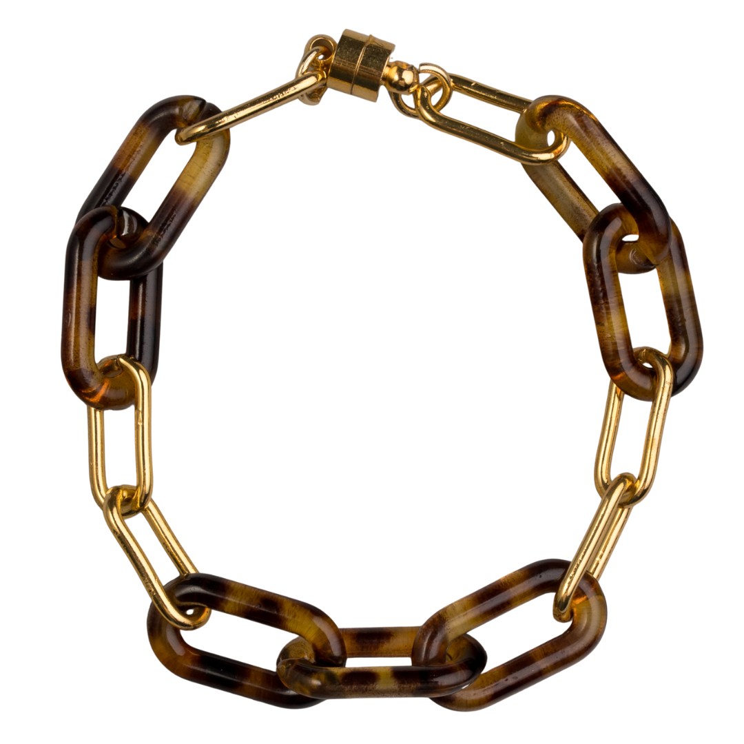 Tortoise & Gold Paperchip Double Link Bracelet