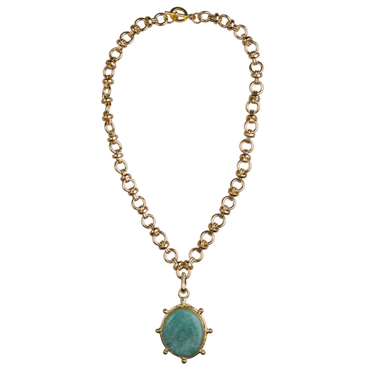 Amazonite Cabachon with Gold Plated Circle Chain Necklace