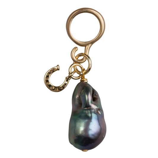 Gold Bail with Peacock Baroque Pearl & Horseshoe Charm