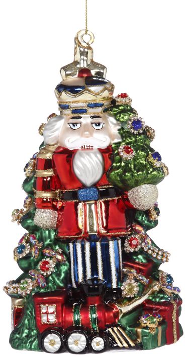 Jeweled Nutcracker Ornament, Red and Blue - 8 Inches