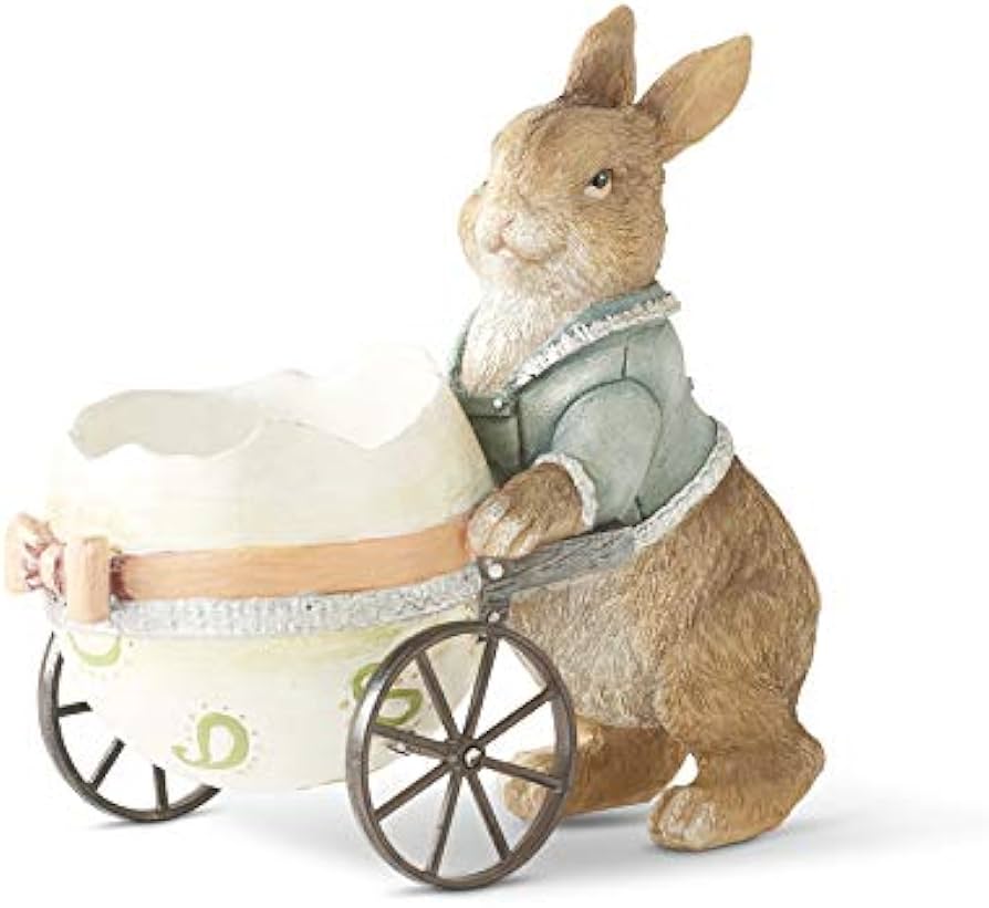 Resin Pastel Rabbit Pushing Egg Cart