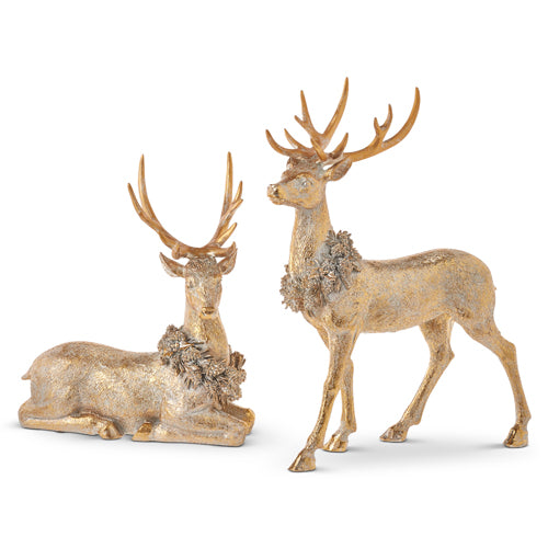 Set of 2 GoldDeer with Wreath