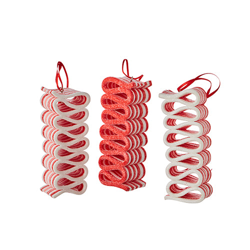 Red and White Ribbon Candy Ornament 4"