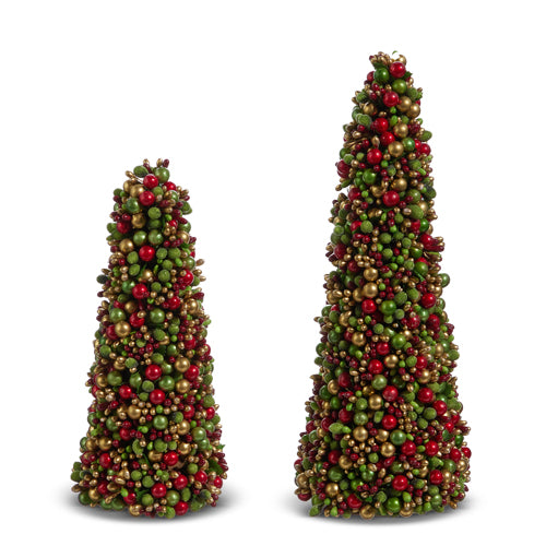 Set of 2 BEADED BERRY CONE TREES