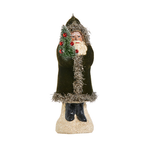 Dark Green Velvet Santa Ornament 5.75"