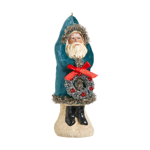 Blue Velvet Santa Ornament 5.75"