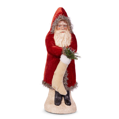 Dark Red Velvet Belsnickle Santa with Stocking 12"