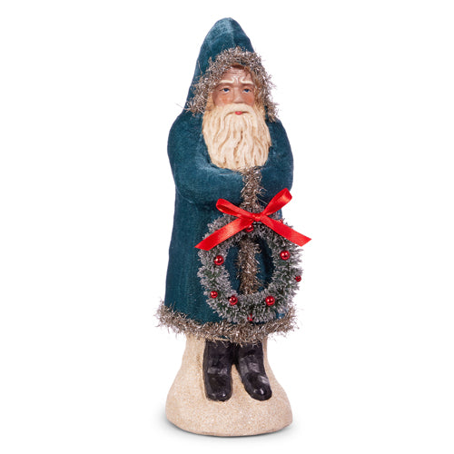 Blue Velvet Santa with Wreath 12"