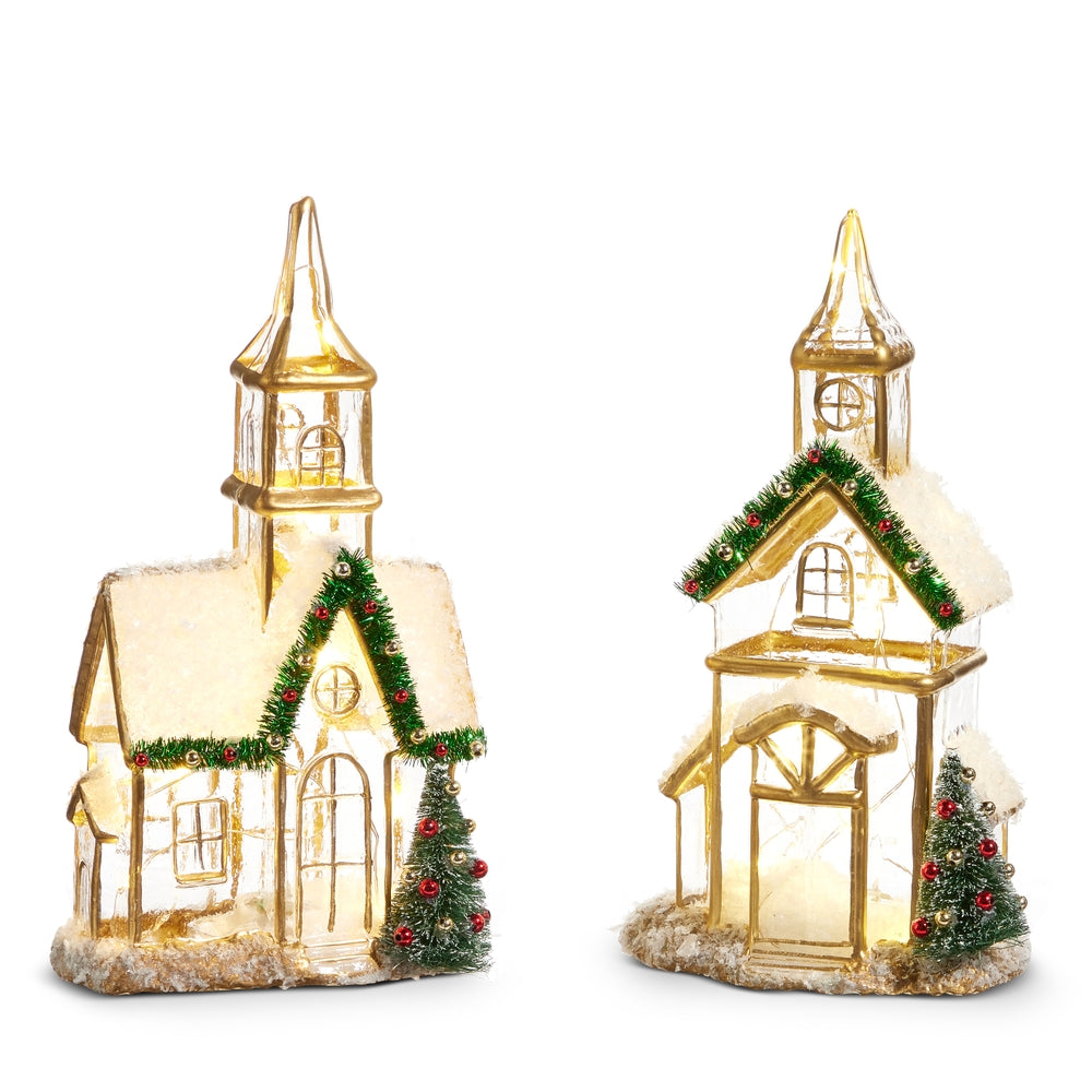 Lighted Gold Church 9in