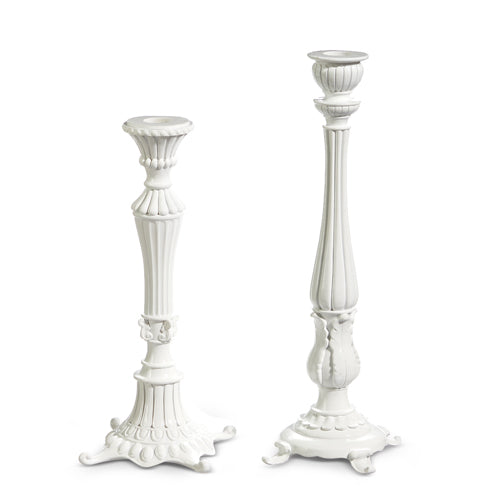White Ornate Candle Sticks Set of 2