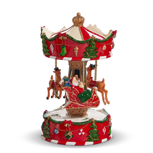 Animated Musical Santa's Sleigh Carousel 8.5"