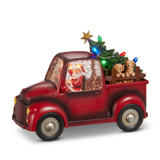 Santa and Dog in Lighted Water Truck 9in