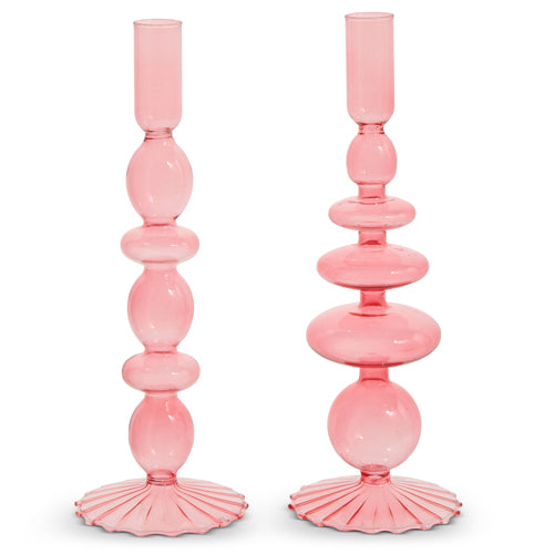 Set of 2 Pink Candle Sticks 10.25in
