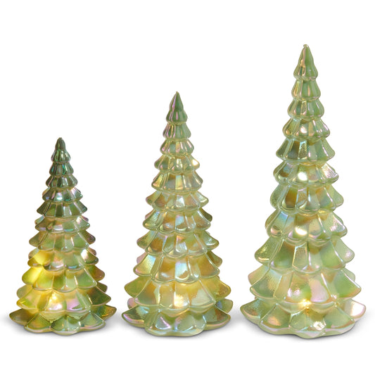 Set of 3 Lighted Green Iridescent Trees
