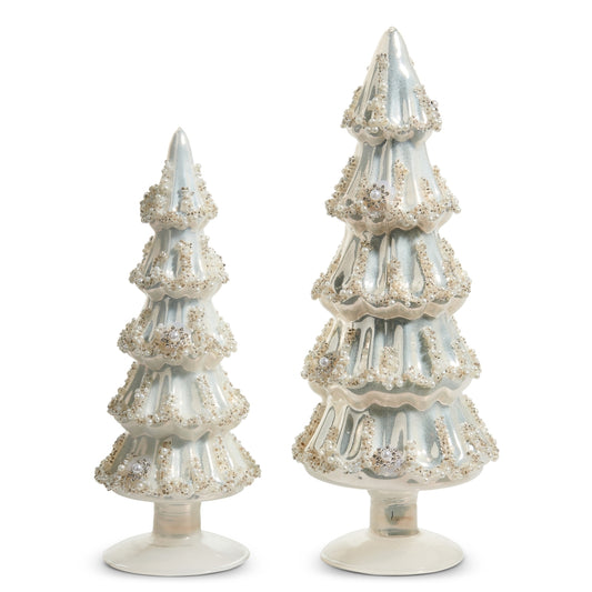 Set of 2 Embellished Pearlized Trees 12in