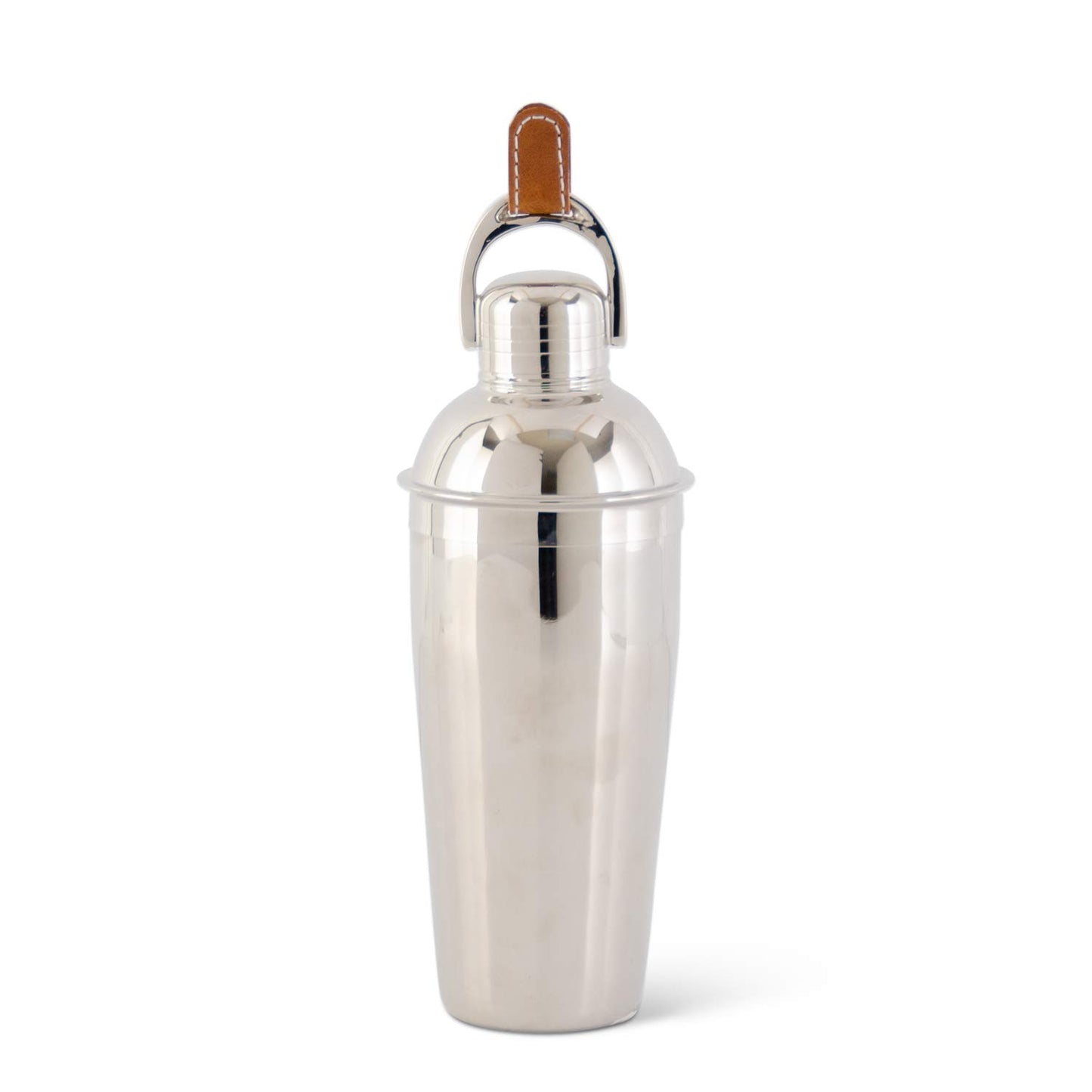 Silver Cocktail Shaker w/Brown Leather Tassel