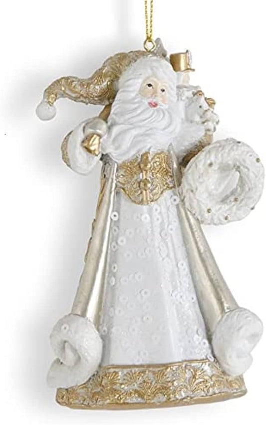 White, Gold, & Silver Resin Santa Ornament