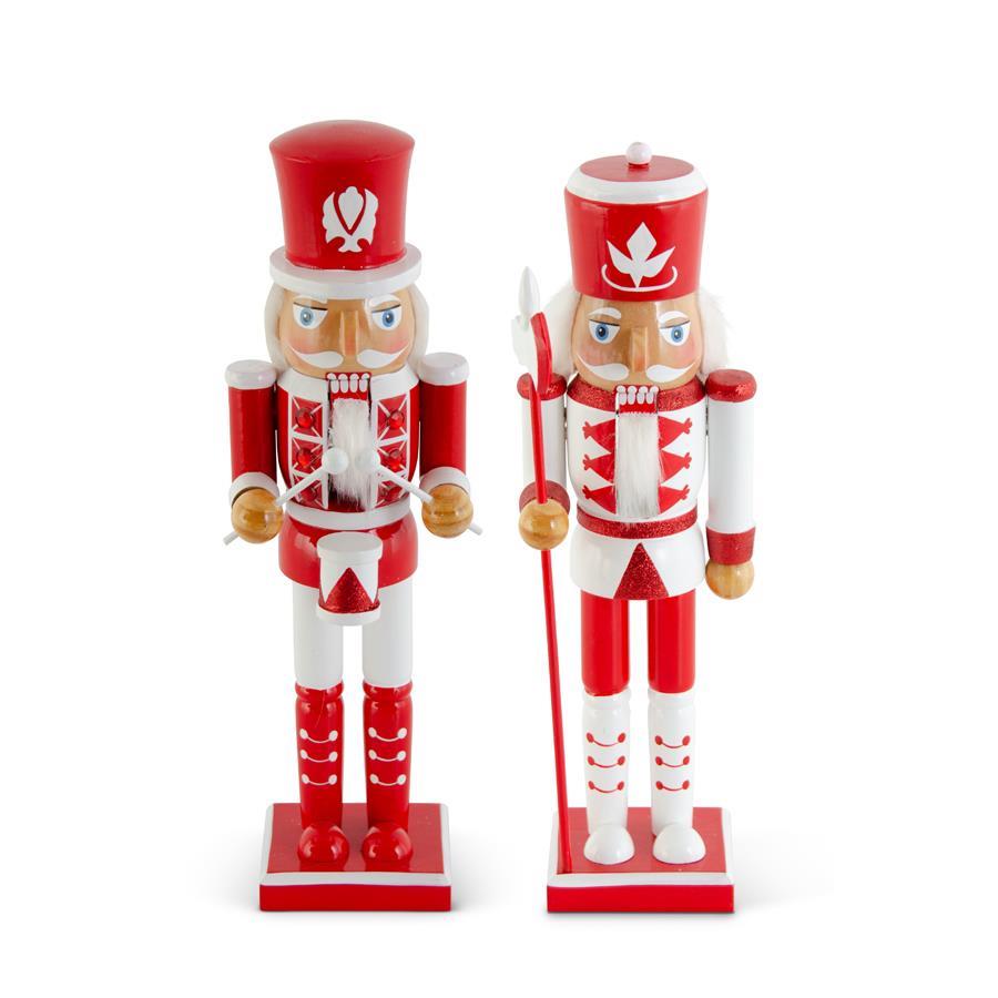 Set of 2 12" Red and White Wood Nutcrackers