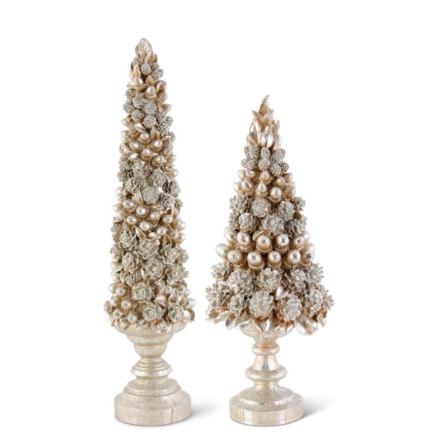 Resin Glittered Pinecone & Acorn Tree on Pedestal