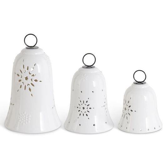 Sm White LED Bell w/Snowflake