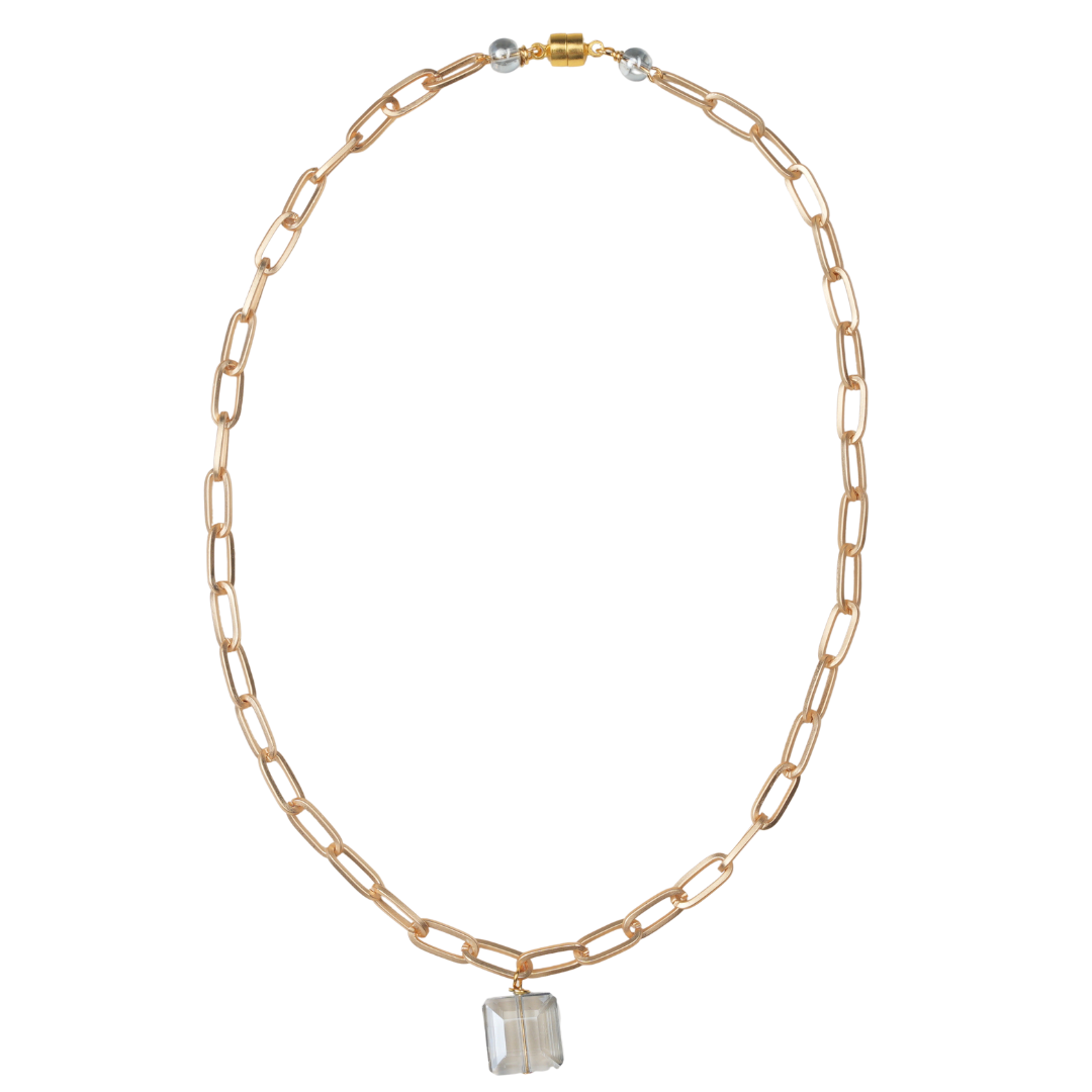 Matte Gold or Silver Paperclip with Crystal Necklace