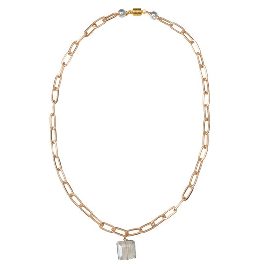 Matte Gold or Silver Paperclip with Crystal Necklace