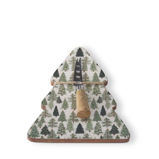 8.5" Wood Christmas Trees Enameled Tree Serving Platter w/Spreader