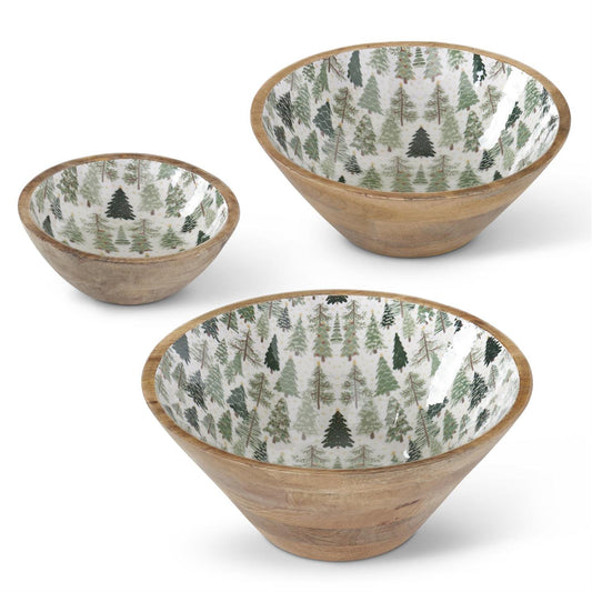 Set of 3 Wood Bowls w/Christmas Trees Enameled