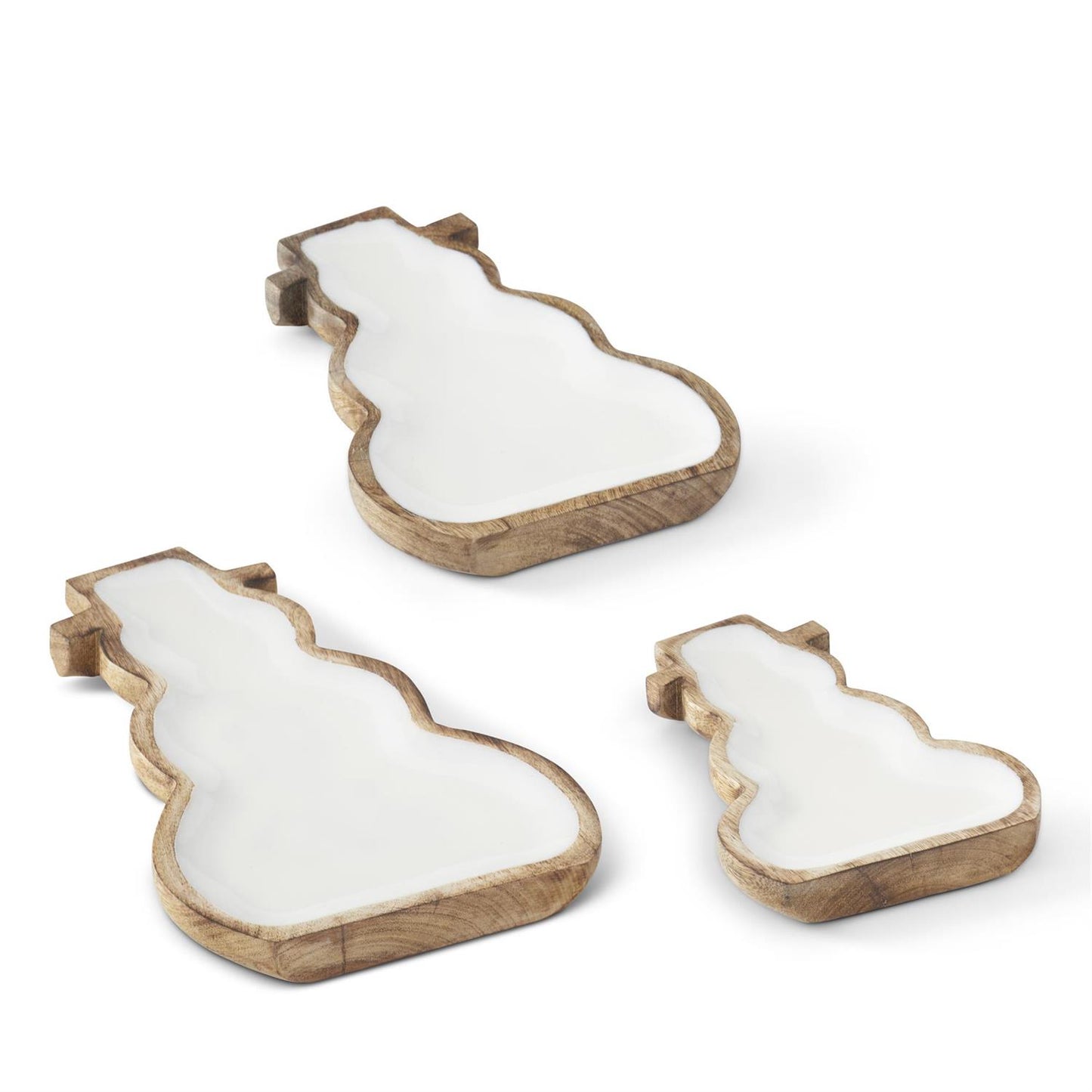 Set of 3 Wood Cream Enameled Snowmen Serving Trays