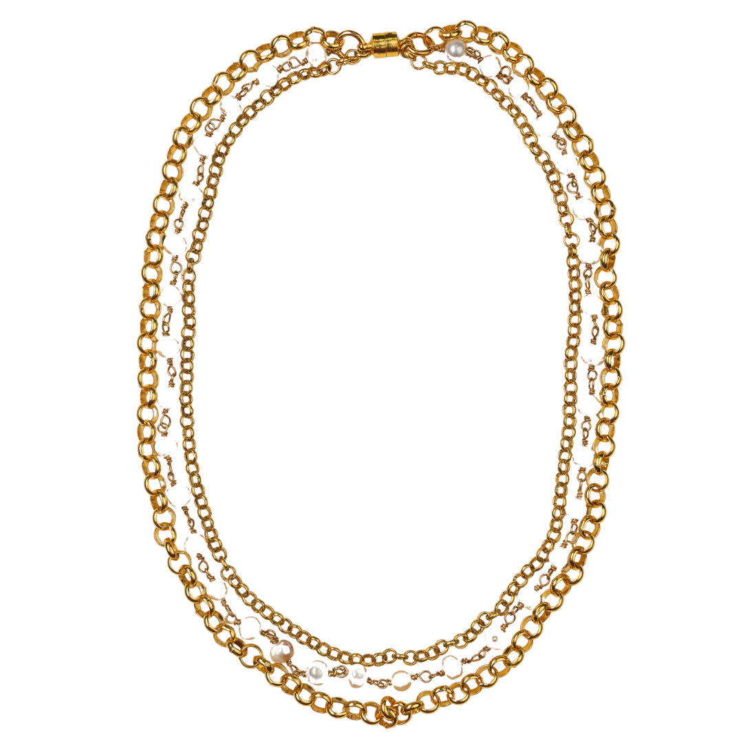 Triple circle chain, pearl chain necklace