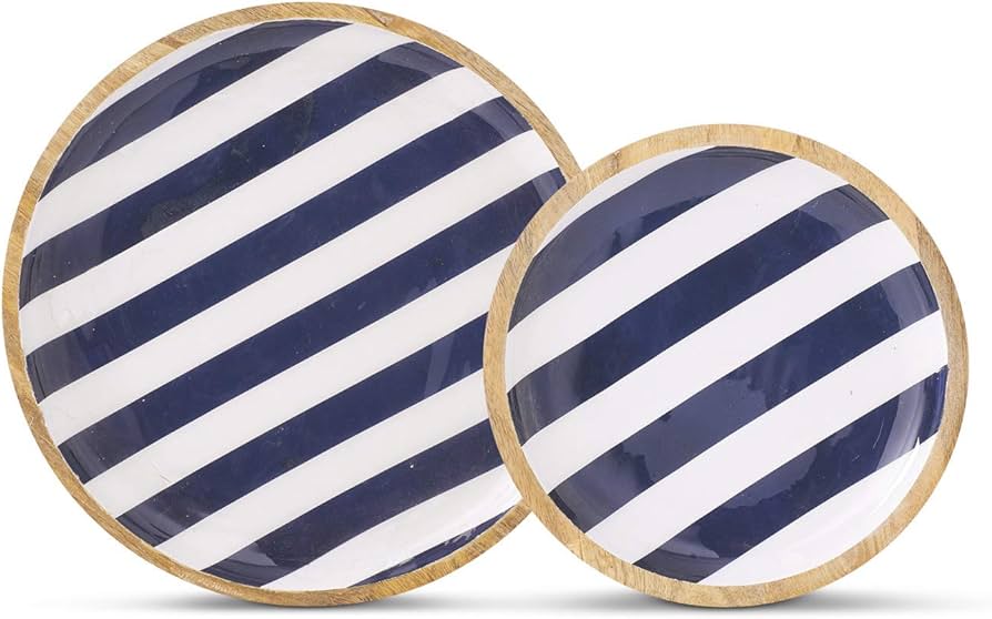 Wooden Plates S/2 Blue Stripe
