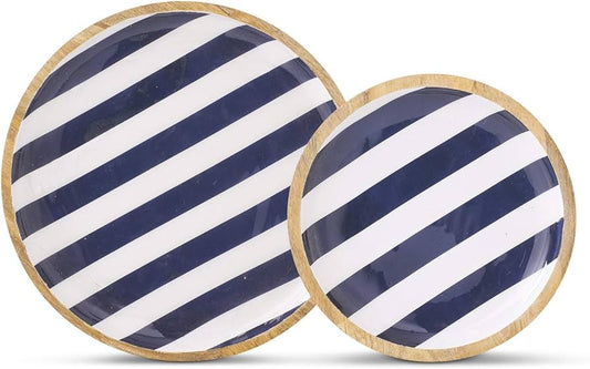 Wooden Plates S/2 Blue Stripe