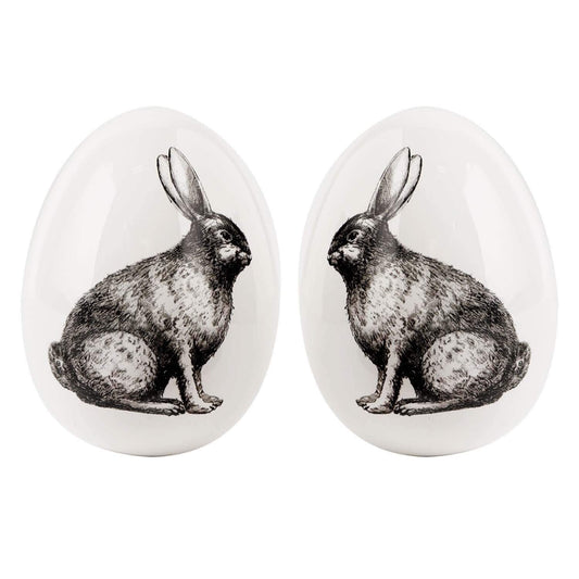 White Ceramic Egg w/Rabbit Motif 6.5 inch