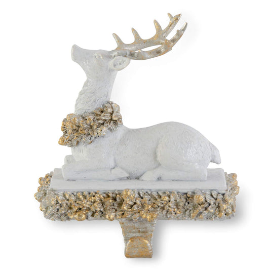 White and Gold Glittered Sitting Reindeer Stocking Holder
