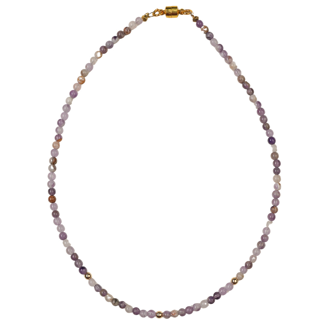 Flower Amethyst , 14k gold ball necklace