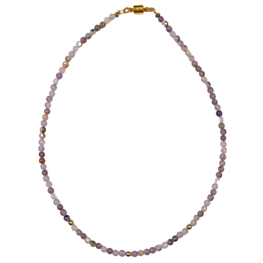 Flower Amethyst , 14k gold ball necklace