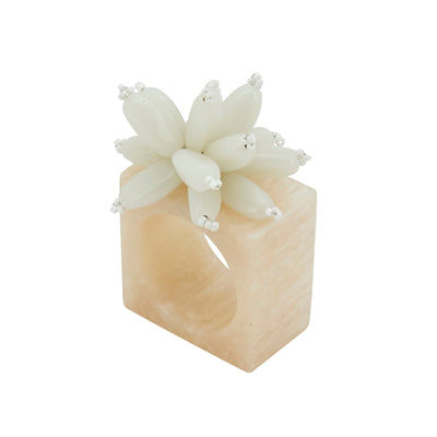 Beaded And Resin Napkin Ring - Ivory
