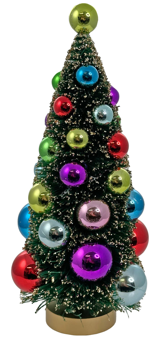 Glittered sisal tree with multicolor balls