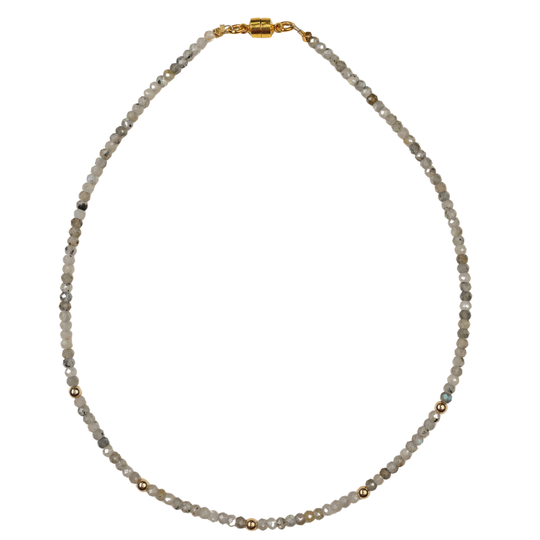 Faceted Labradorite, 14k gold ball necklace