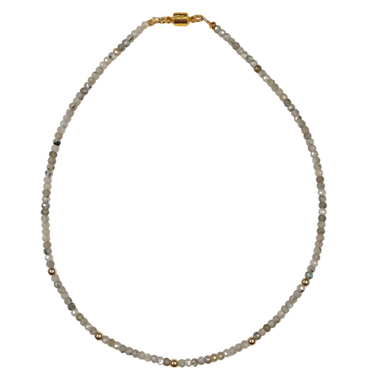 Faceted Labradorite, 14k gold ball necklace